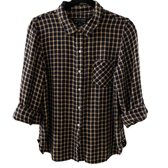 Tommy Hilfiger ~ Navy, yellow plaid shirt ~ size M - Picture 3 of 10